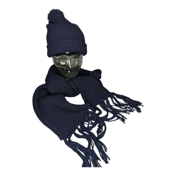 Navy Blue Scarf and Matching Hat One Size Fits Most - Picture 1 of 9